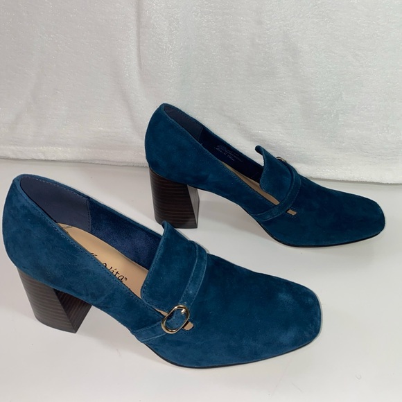 Bella Vita Ashton Square Toe Blue Suede Block heel Pumps - Picture 3 of 9